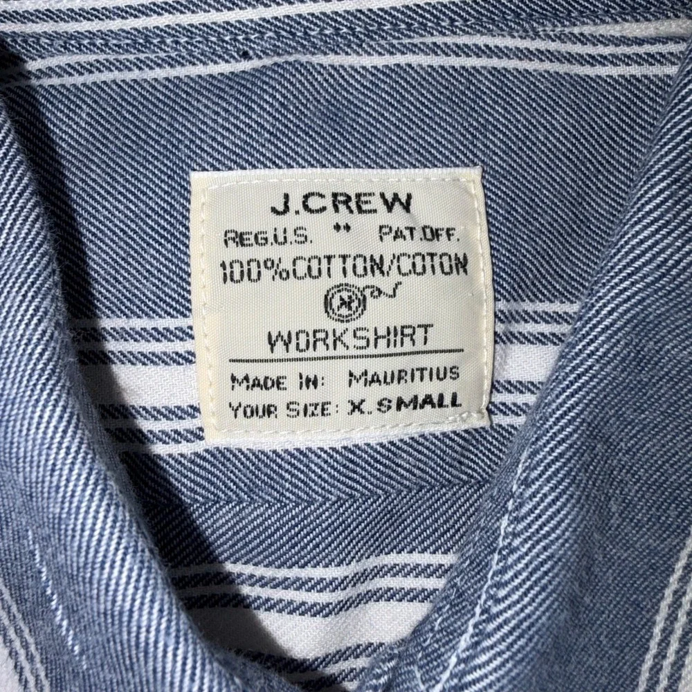 J.Crew Mens XS Blue White Striped Cotton Twill Popover Workshirt Long Sleeve